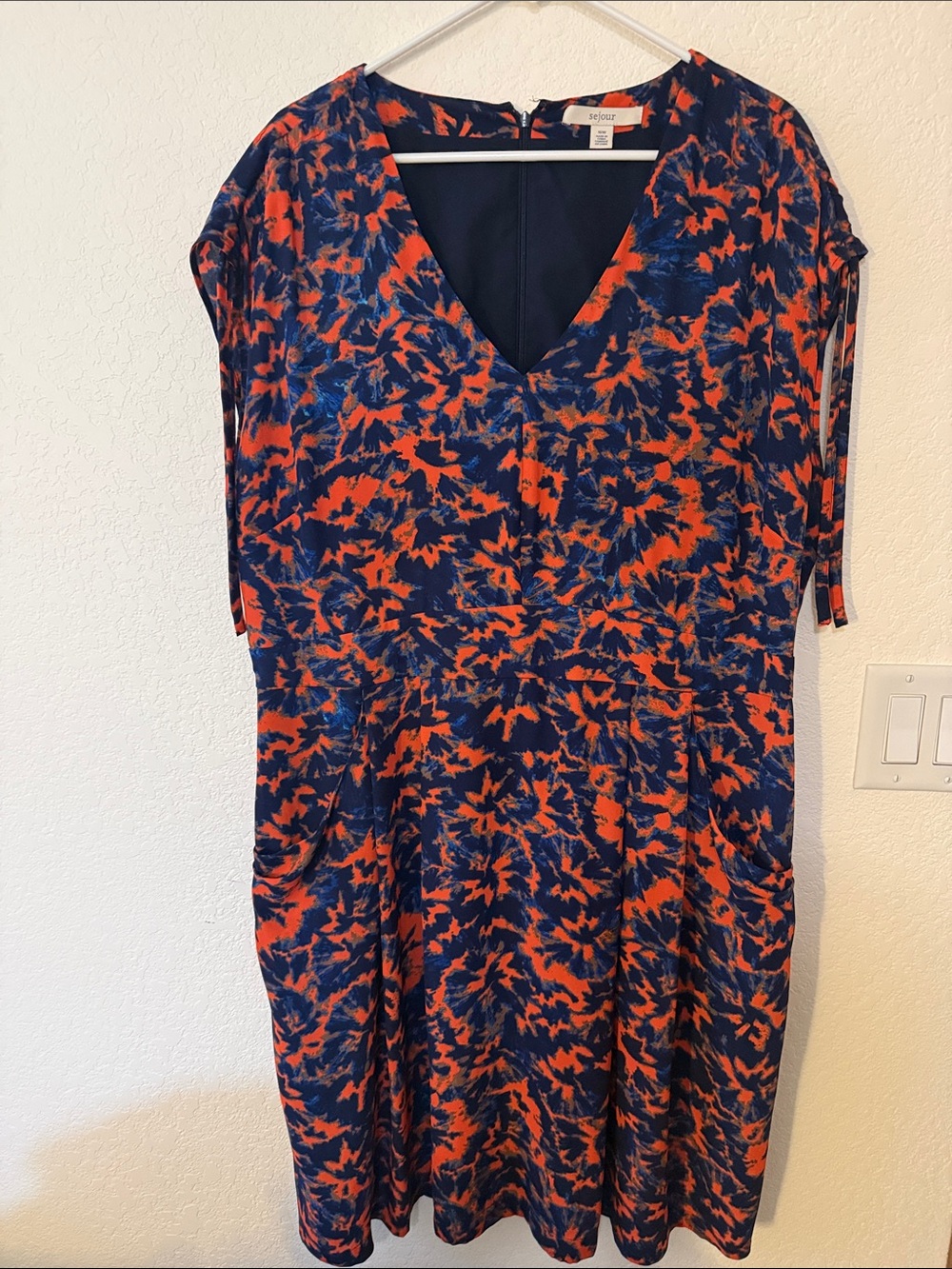 Sejour Navy & Orange V-Neck Midi Dress